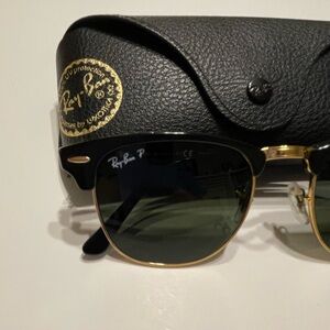 Ray-Ban Black and Gold Polarized Clubmaster Sunglasses Unisex